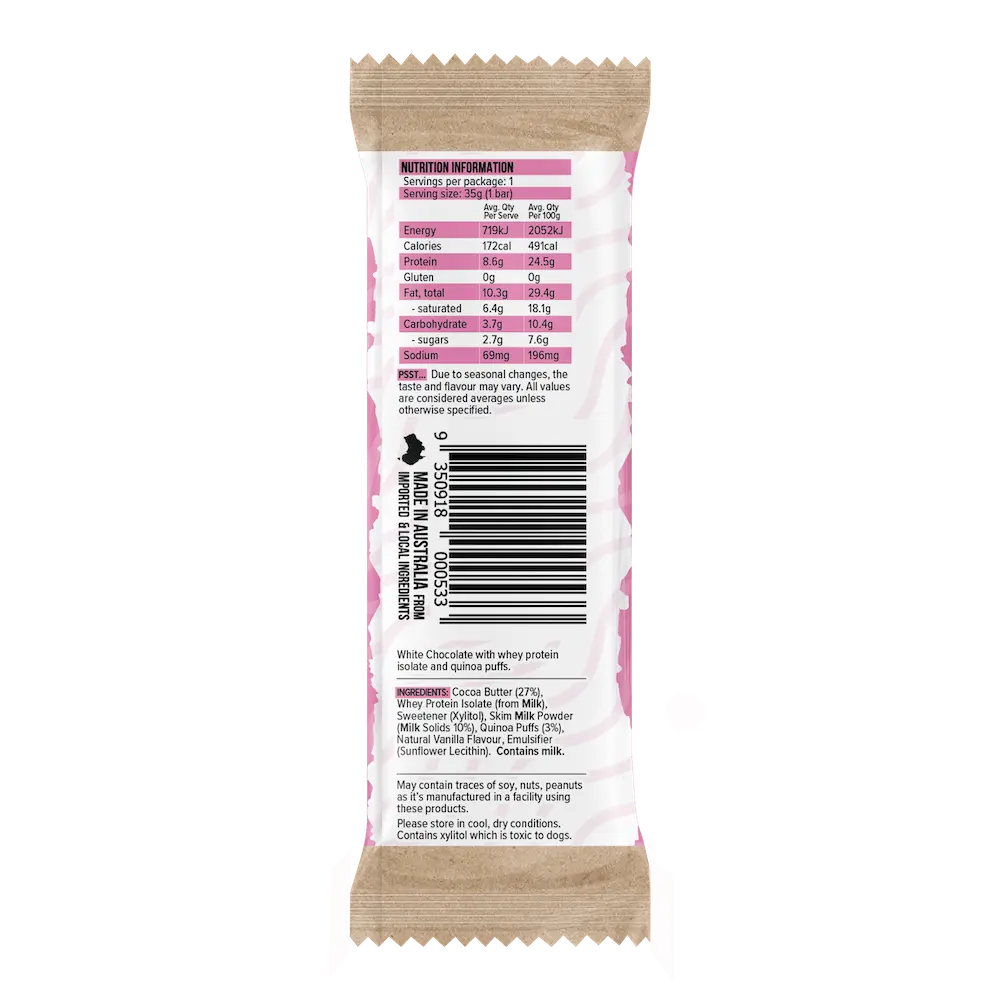 Protein White Chocolate Bar - Quinoa Puff (35g)