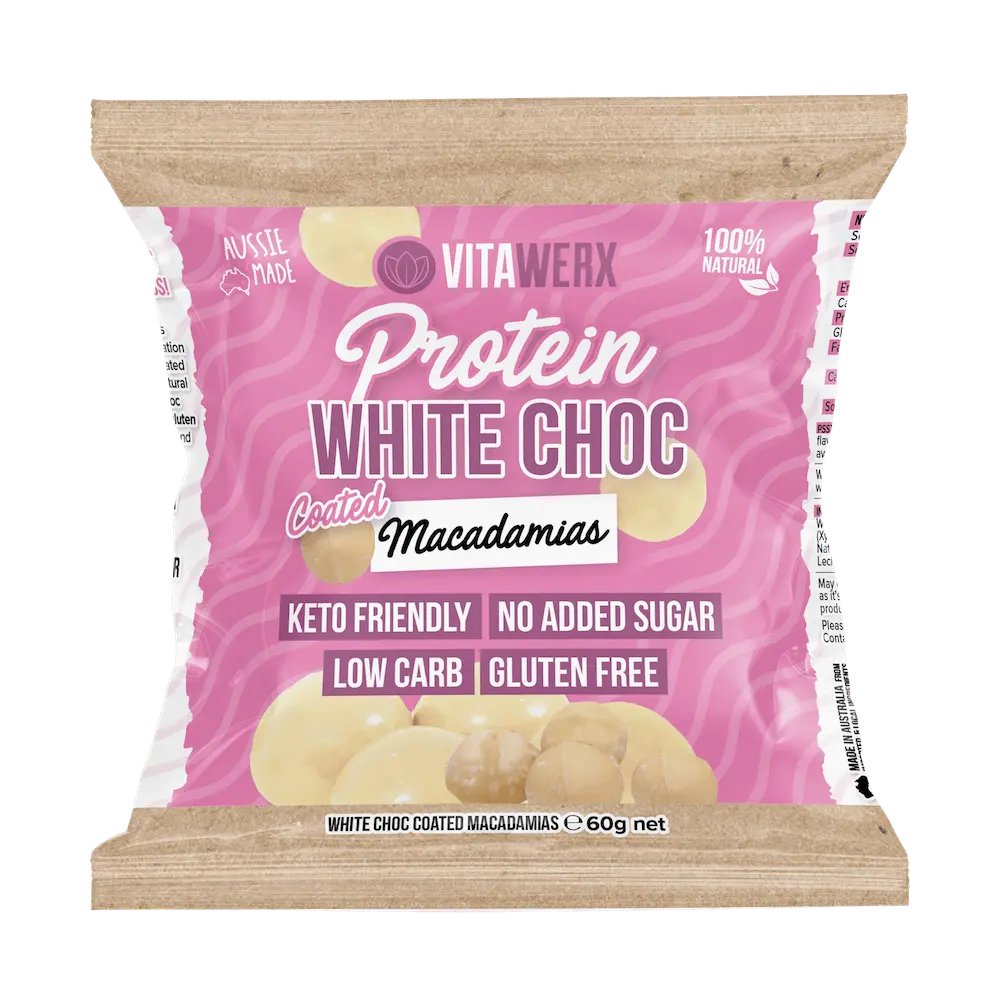 Protein White Choc Coated Treats - Macadamias