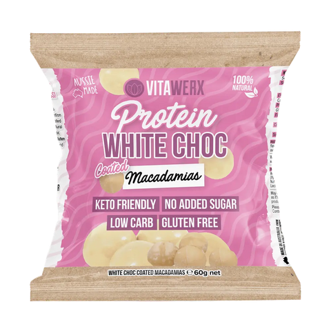 Protein White Choc Coated Treats - Macadamias