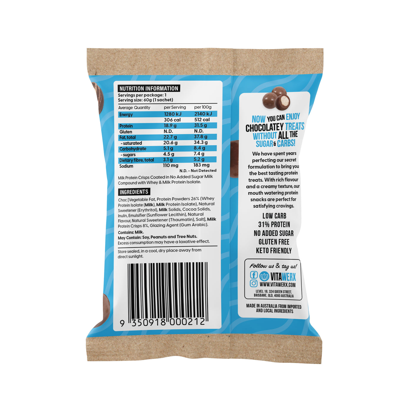 Milk Choc Puff'd Protein Crisps (60g) – Vitawerx