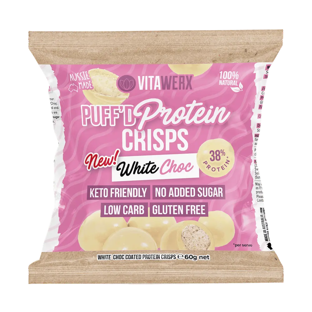 White Chocolate Coated Protein Puffs