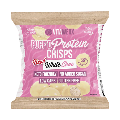 White Chocolate Coated Protein Puffs