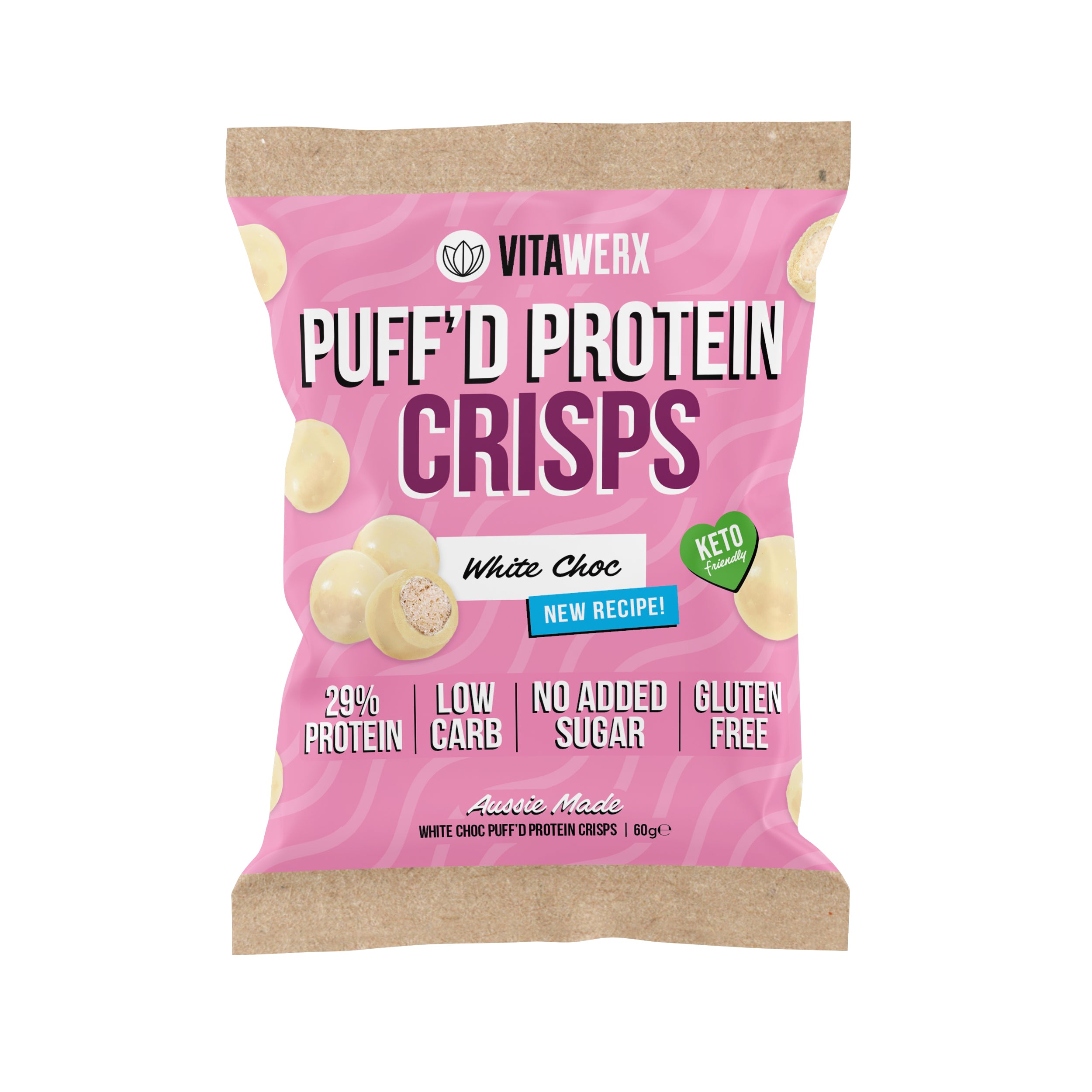 White Choc Puff'd Protein Crisps (60g) – Vitawerx