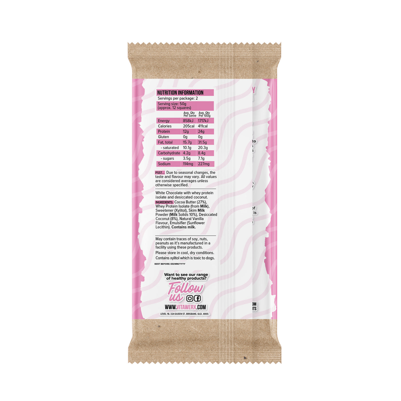 Protein White Chocolate Bar - Coconut Rough (100g)